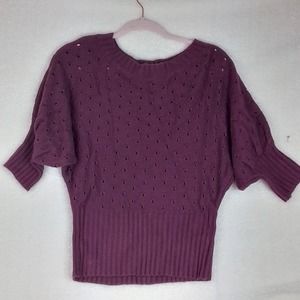 Takeout Dolman Sleeve‎ Cropped Knit Sweater Size Medium in Wine